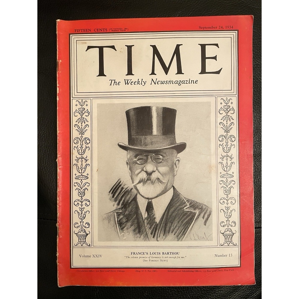 TIME Sep 24 1934 Vol. 24 No 13. France's Louis Barthou